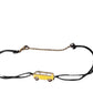 Enamel mini yellow Bus bracelet with a black cord and yellow gold
