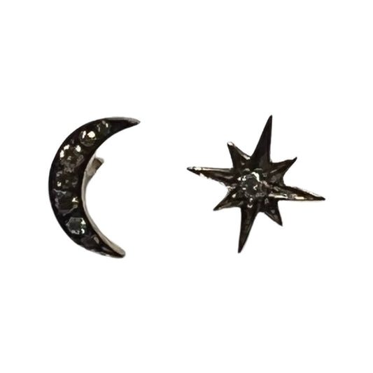 Crescent moon Earring, black rhodium and brown diamonds diamond